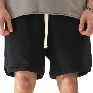 Pantalones Cortos de Felpa de Algodón Suave Negros Personalizados para Hombre, Cintura Elástica, Cordón de Contraste, Bolsillos Laterales, Corte Relajado, Ropa Casual, Venta al por Mayor OEM - Product Image 6