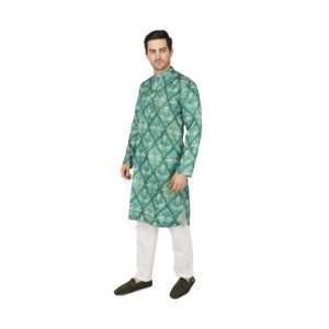 <b>Men's</b> Ethnic Kurta <b>Pajama</b> <b>Set</b>-Sea Green Embroidered Dola Silk Traditional Wear - Product Image 3