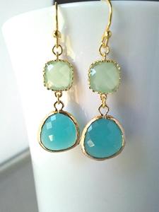 Light Mint Turquoise Earrings Dangle 925 Sterling <b>Silver</b> 14K Gold Plated Boho Gemstone Jewelry Gift For Women - Product Image 2