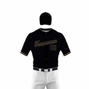 Maillot de baseball Teamname pour homme adulte, manches courtes, noir et or, broderie, uniforme respirant en polyester, coupe classique, toutes saisons - Product Image 2