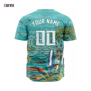 Maillot de baseball Corex imprimé intégral pour homme, violet, motif tropical, manches courtes, respirant, en polyester, vêtement de sport d'été - Product Image 5