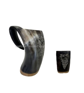 High Quality Viking Style Ceramic Cup Carved Buffalo Horn Wine Tankard and Beer <b>Mug</b> for Christmas Occasions - Product Image 6