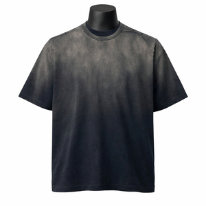 T-shirt Homme Oversize Personnalisé Effet Délavé Vintage Dégradé Streetwear Coton Manches Courtes Décontracté Mode Uni OEM - Product Image 1