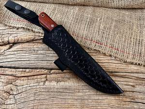 Cuchillo de Bushcraft de Hoja Fija EDC de Acero 12c27 Personalizado, Mango de Madera Padouk, Funda de Cuero, OEM, Espiga Completa, para Caza y Camping - Product Image 6