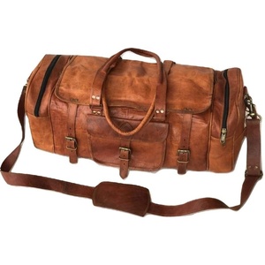 Bolsa de gimnasio de lona de cuero marrón Bolsa de viaje de patrón personalizado Bolsa de noche de cabina de fin de semana con opción de cierre de cremallera - Product Image 1