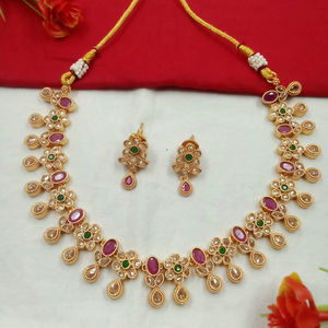 Conjunto de Collar y Pendientes Kundan de Latón Chapado en Oro con Piedras de Cristal para Novias, Bodas, Fiestas de Compromiso, Joyería al por Mayor - Product Image 1