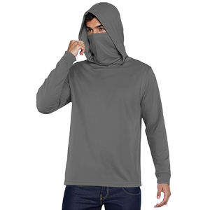 Men's Black Long Sleeve Hooded UV Protection Shirt Anti-Uv Fishing Wear Pullover Solid Color 100% Polyester Upf 50 - Product Image 2