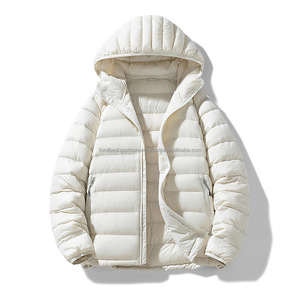 <b>White</b> Hooded <b>Puffer</b> <b>Jacket</b> Winter Casual Zipper Closure Print/Color Blocking Windproof Eco-Friendly Thick Polyester Filling - Product Image 1