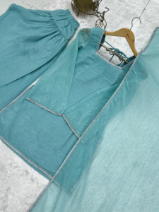 Conjunto FARSHI SALWAR SUIT de Tela de Seda Crisantada con Bordado Siroski, Top y Dupatta, Listo para Usar, para Fiesta, Moderno, de Secado Rápido - Product Image 6