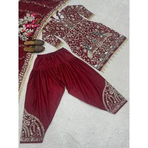 Ensemble de vêtements de soirée pour femmes Top élégant Dhoti Salwar Dupatta - Product Image 4