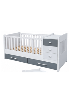 Cuna Moderna de Madera Blanca y Gris con Cajones para Bebés de 0 a 3 Años - Product Image 3