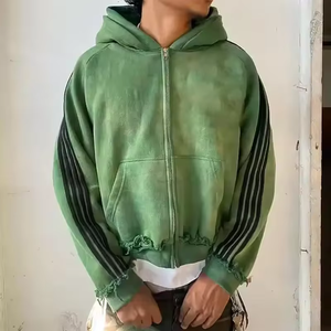 Custom Vintage Sun Faded Sweatsuit Distressed Embroidery Patch Acid Wash Striped Hoodies and Sweatpants Set <b>Tracksuits</b> - Product Image 5