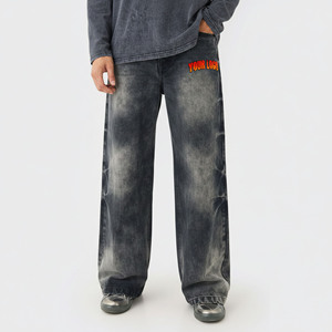 Pantalones Vaqueros de Mezclilla para Hombre, a la Moda, Casuales, de Peso Medio, Transpirables, con Logotipo Bordado Personalizado, de Alta Calidad, Lavados con Piedras, Estilo Hip Hop - Product Image 4