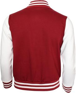 Men's <b>Red</b> White Varsity Jacket Regular Fit Button Closure Preppy Style Solid Color Striped Trim Polyester <b>Material</b> Autumn Wear - Product Image 3