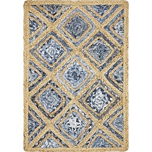 Tapis géométrique en jute rectangulaire tressé fait main lavable à poils ras antidérapant style oriental pour salon, idéal pour les animaux domestiques - Product Image 1