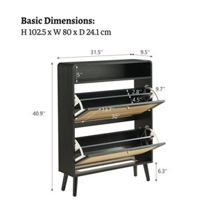Meuble de rangement à chaussures moderne en rotin avec structure en bois massif et 2 tiroirs rabattables pour appartement, entrée et salon - Product Image 3