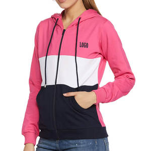 Sudadera con capucha de alta calidad para mujer, diseño casual y moderno con bloques de color, ideal para compras al por mayor, con cierre de cremallera, logotipo y manga larga. - Product Image 2