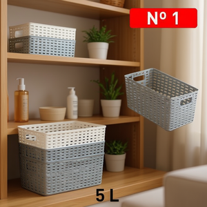 Cesto portaoggetti in plastica effetto rattan, confezione mista, n. 1, 5L, 28x15CM - Product Image 3