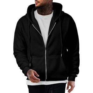 Sudaderas con capucha informales de algodón con cordón para hombre 2025, sudaderas con capucha con cremallera completa de lana, antiarrugas, anticontracción, estampado de pantalla, patrón sólido - Product Image 2