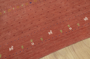 Alfombra de Lana Gabbeh Roja Marrón, Alfombra Tribal Minimalista Hecha a Mano para Sala de Estar, Dormitorio, Decoración del Hogar - Product Image 4