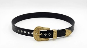 Ceinture Western en Cuir PU Noir Gaufré Crocodile avec Boucle Cowboy Dorée et Œillets – Ceinture Tendance pour Hommes et Femmes – Fournisseur en Gros Personnalisable - Product Image 5