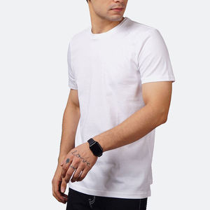 T-shirt en coton blanc à col rond et manches courtes pour homme, coupe classique, tricot jersey décontracté, couleur unie, design épuré - Product Image 4