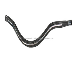 Bande de front de cheval en cuir rembourré noir incrustée de cristaux multicolores bande de front de bride de forme incurvée faite à la main avec logo personnalisé - Product Image 6