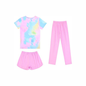Conjunto de Ropa de Invierno para Niñas, 3 Piezas, Tie Dye, Camiseta, Pantalones Largos, Pantalones Cortos, Ropa Casual de Moda Infantil, Venta al Por Mayor, 95% Algodón - Product Image 4