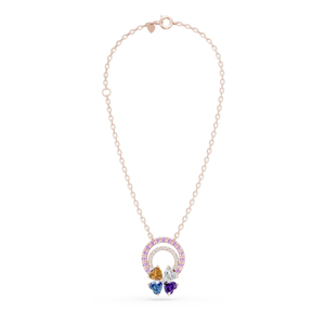 Collar con colgante de mariposa chapado en oro rosa con piedras de circonita talladas en forma de corazón en morado, azul, amarillo y blanco para mujer - Product Image 3