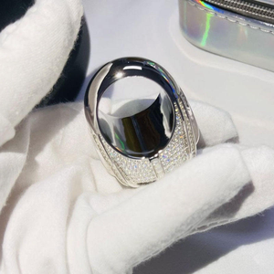 Iced Out Moissanite Diamond <b>Ring</b> 925 <b>Silver</b> Round Halo Hip Hop <b>Statement</b> <b>Ring</b> - Product Image 5