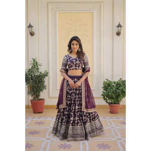 ชุด lehenga choli ผ้าแจ็คการ์ดแท้ย้อมสี - Product Image 4
