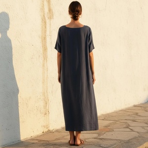 Robe midi ample vintage faite à la main en coton 100% de haute qualité pour femmes avec poches, taille personnalisée, fournisseur en gros - Product Image 2