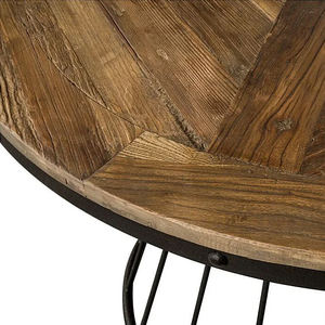 Mesa de Comedor para Exterior de Estilo Jaula Metálica Redonda con Diseño de Listones de Madera Reciclada Industrial y Base con Recubrimiento de Polvo Negro para Cafetería o Bar - Product Image 6