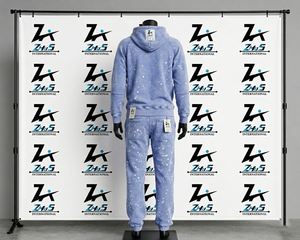 Ensemble de survêtement décontracté pour homme, bleu clair moucheté, 100 % coton, coupe droite, longueur intégrale, avec poches latérales, idéal pour le printemps - Product Image 4