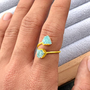 Anillo Abierto Ajustable de Amazonita Natural, Chapado en Oro, Cristal Azul Agua, Joyería Artesanal para Mujer, Venta al Por Mayor - Product Image 5