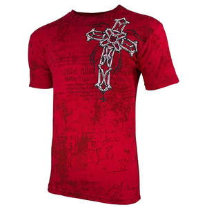 Men's Gothic <b>Red</b> Solid T-<b>Shirt</b> Short Sleeve O-Neck Regular Fit 100% Polyester Anti-Pilling Breathable Quick Dry ELEGANT - Product Image 2