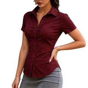 Chemise habillée pour femme à manches courtes 100 % coton, coupe moderne, élégante et confortable, respirante et écologique BD - Product Image 6