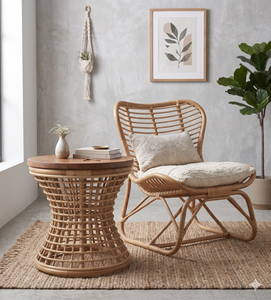 Natural Rattan Stool Wooden Top End <b>Table</b> Modern Living Room Bamboo Wicker <b>Side</b> <b>Tables</b> Patio Accent Ottoman Coffee Shop - Product Image 4