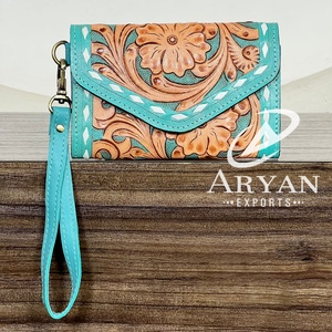 Vintage Fashionable 2026 Floral Western Style Genuine Cowhide Leather Cowgirl Wallet Pattern <b>Wristlet</b> Clutch for Travel Organize - Product Image 1
