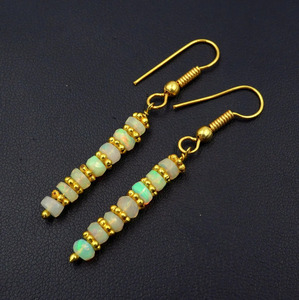 ต่างหูโอปอลเอธิโอเปียธรรมชาติ เงินแท้ 925 และทอง 14k - Product Image 2