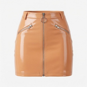 Jupe crayon mini en similicuir PU taille haute pour femme, brillante, avec fermeture éclair avant, couleur unie, style club sexy, toutes saisons - Product Image 1