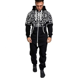 New Casual Men's Printed Romper With Front Zipper Sublimated Drawstring Hood Track Suit Zip Sleeping Wear <b>Knickers</b> Sweat Suit - Product Image 6