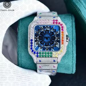 Charm_Jewels Luxury Women's Stainless Steel Square <b>Watch</b> 38mm Analog Quartz Sapphire Crystal Rainbow Gemstone Dial Folding Clasp - Product Image 1