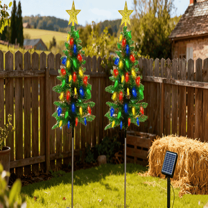 2-Pack 37.4in <b>Outdoor</b> Solar Christmas <b>Tree</b> <b>Lights</b> IP44 Waterproof 100 LED 4 Colors 8 Modes for Pathway Decor Ornaments - Product Image 3