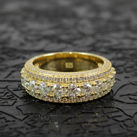 Bague Éternité Scintillante pour Homme en Argent 925 Plaqué Or 18K, Sertie de Moissanite Cœur Couleur D, Qualité VVS GRA, 5 Rangs, Style Rappeur