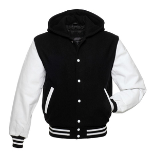 Men's Baseball Letterman Varsity <b>Jackets</b> Genuine Leather Sleeves Team Wool Hooded Baseball <b>Jackets</b> - Product Image 4