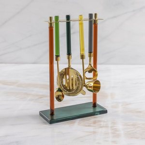 Luxury Cocktail Bar Tool Set With Colored Handles Gold Finish <b>Drink</b> Mixing Accessories Barware <b>Stand</b> - Product Image 1
