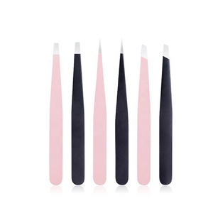 Pinzas de precisión de alta calidad para punta inclinada recubierta de rosa y negro de belleza y puntiagudas para el cuidado de cejas de alta precisión - Product Image 1