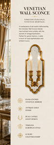 Classic Venetian Baroque Luxury <b>Wall</b> <b>Sconce</b> Vintage Decorative <b>Wall</b> <b>Light</b> with Ornamental Mirror Details Elegant Brass Framework - Product Image 1