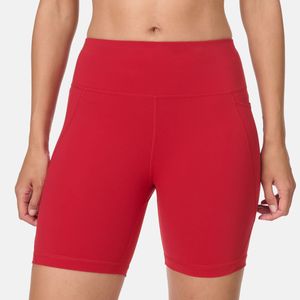 Mawra Pantalones Cortos de Yoga de Cintura Alta para Mujer, Rojos Lisos, Elásticos en Cuatro Direcciones, con Bolsillos, Cintura Elástica, Sin Costuras, Ropa Deportiva, Estilo Biker - Product Image 1